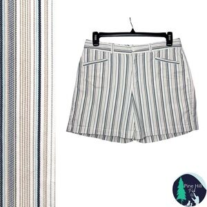 VTG 90s Dockers Favorite Fit Shorts Chinos Womens 12 Bengal Stripe Beige Cotton